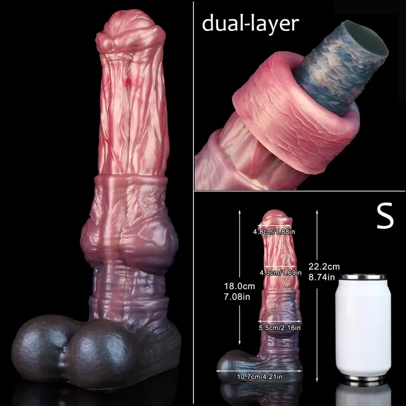 Double Layer Silicone Fantasy Dog Knot Dildo Blue Butt Plug with Sucker Anal Dilator Masturbate Sex toy for Adult 18+