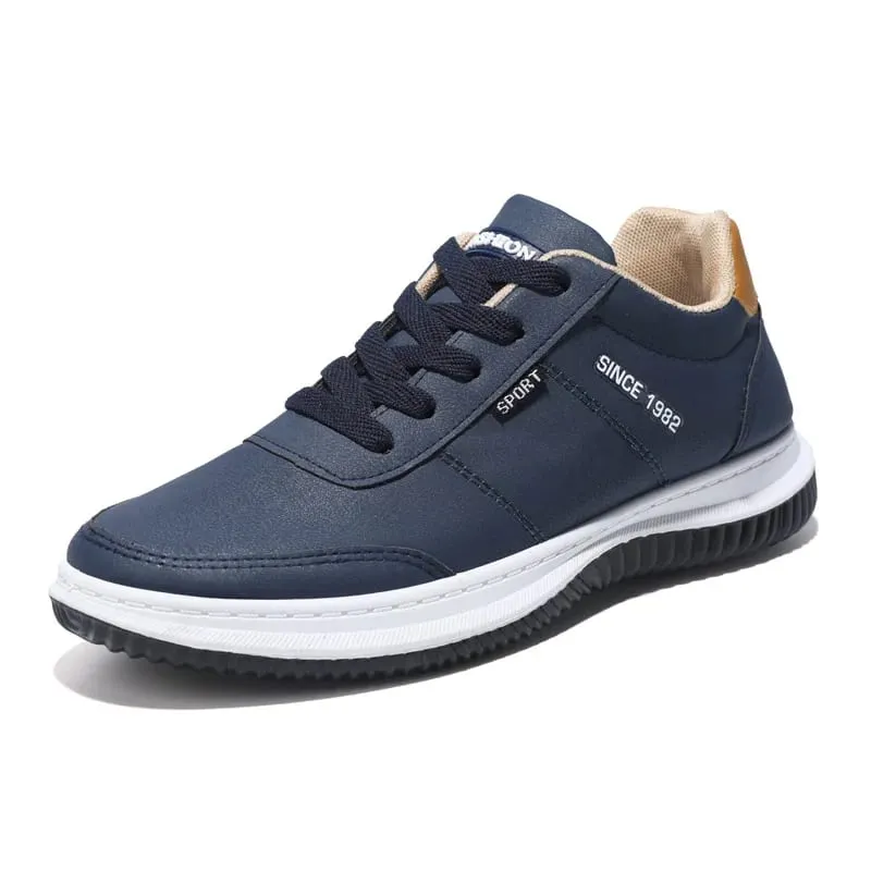 2026 Men Korean Style Leather Sneakers Autumn New Non Slip Shock Absorbing Training Shoes Lightweight Business Men Running Shoes