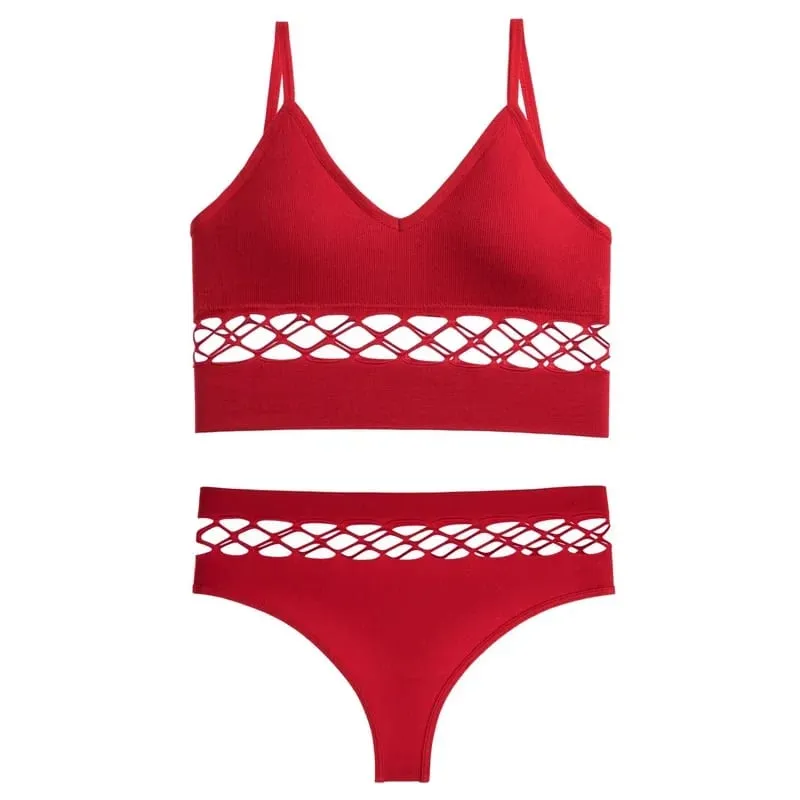 Women Sexy Push Up Bra Sets Waist Hollow Elastic Lingerie Thong Pantie Set Sports Strap Vest Underwear Female Bralette Lingerie — image 10