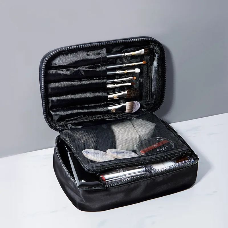 PA CARRIER COMBO POUCH Black & Silver Makeup Brushes and Cosmetics Storage Bag for Travel