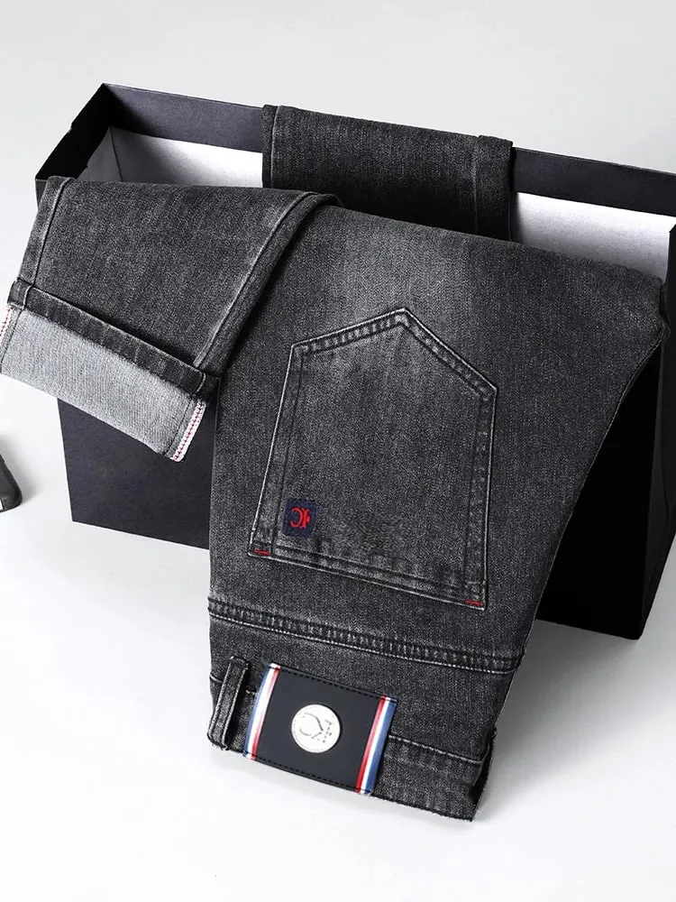 Men's Slim Fit Straight Leg Jeans European Style Versatile Business Casual Stretchy Long Pants