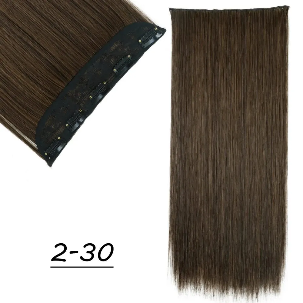 Synthetic 5 Clip In Hair Extensions Long Straight Hairstyle Hairpiece Black Brown Blonde 24Inch Natural Fake Hair For Women