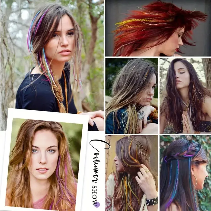 Lansa Feather Hair Extension 10Pieces Fake Hair I Tip Rainbow Synthetic Hair 16inch Hairpiece Feather for Hair Extension
