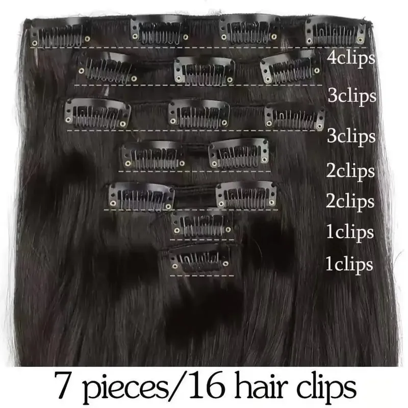 7 Clips In Hair Extensions Long Wave Hairstyle Blck 60-71cm Natural Synthetic Hair Daily Use Hairpiece For Women