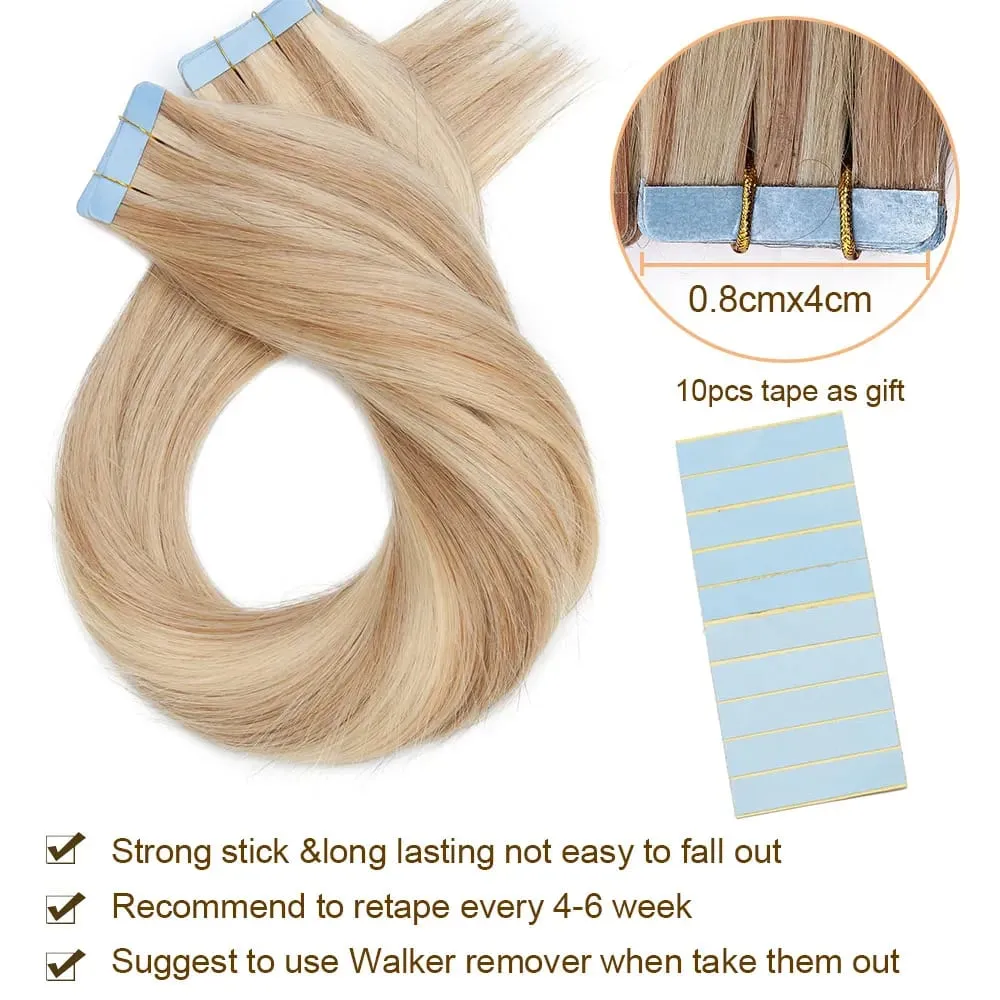 Double Stitched Tape in Human Hair Extensions Straight Invisible Seamless Skin Weft Tape In Hair Extensions For Women
