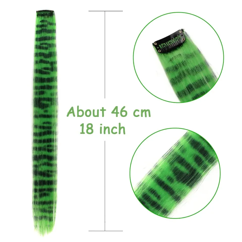 1pc/set Stripe Printed Hair Colorful Long Straight Hair Pieces Synthetic Clip-in Hair Extensions for Daily Use Party Halloween