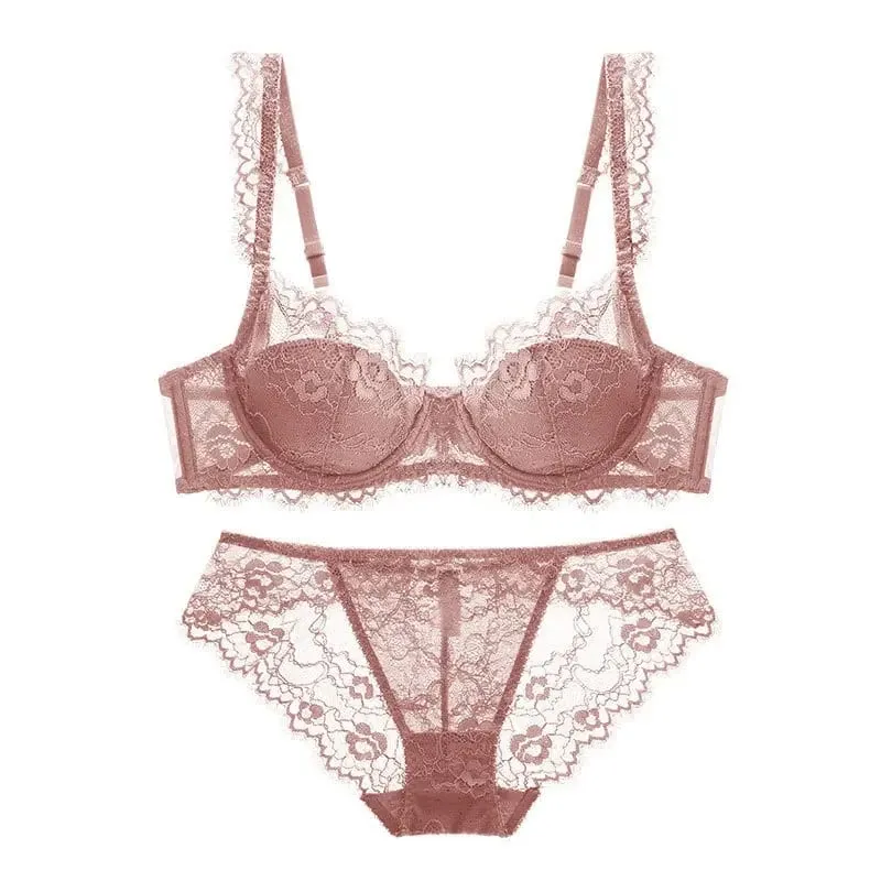 Women Sexy Lingerie Set Elegant Thin Lace Bra See Through Briefs Soft Underwear Ladies Bra and Panty Set