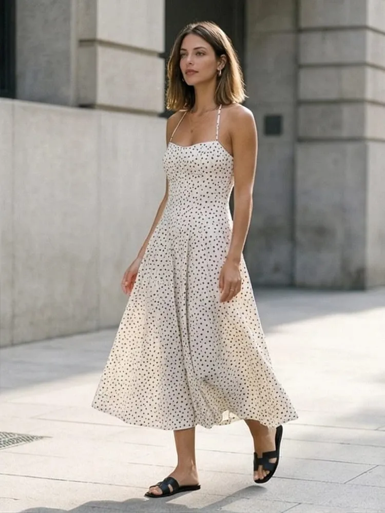 Willshela Women Fashion Pleated Backless Zipper A-Line Midi Dress Vintage Halter Slash Neck Female Chic Lady Dresses