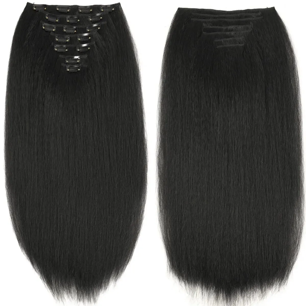14/22inch Synthetic Kinky Straight Clip-In Hair Extensions Full One Head Yaki Straight Hair Extensions 16 Clips 7 Pcs