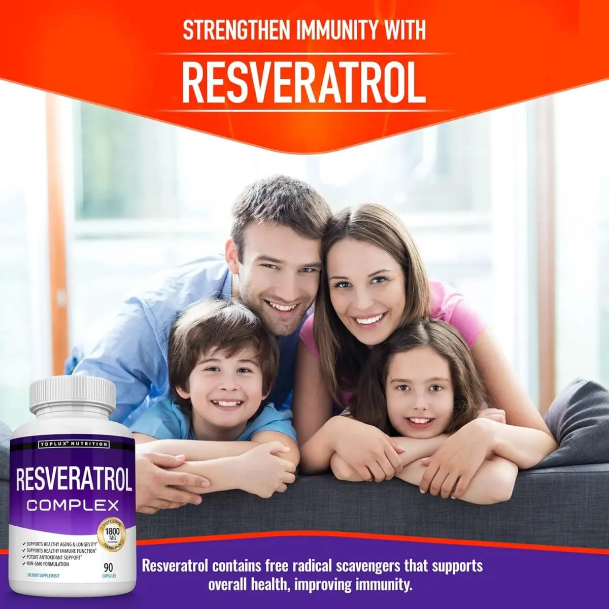 Resveratrol Complex 1800mg Capsules Antioxidant Complex Trans Resveratrol Supplement for Men Women | Non-GMO Gluten Free