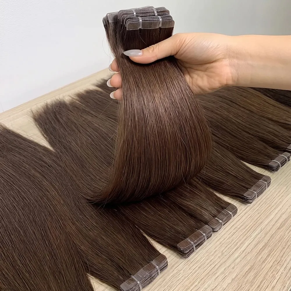 PU SKin Invisible Seamless Real Human Hair Tape in Hair Extensions Brazilian Dark Brown 16-24 Inch Remy Straight Hair 100% Human Hair For Women