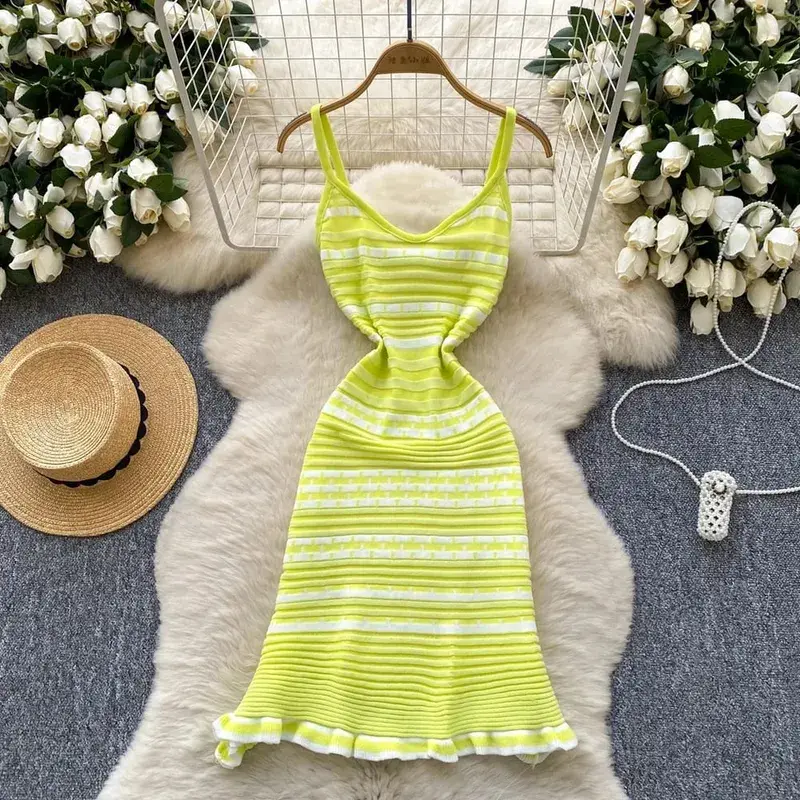 YuooMuoo Chic Fashion A-line Short Women Dress Ins Hot Y2K Geometric Knitted Summer Dress Streetwear Korean Lady Party Vestidos