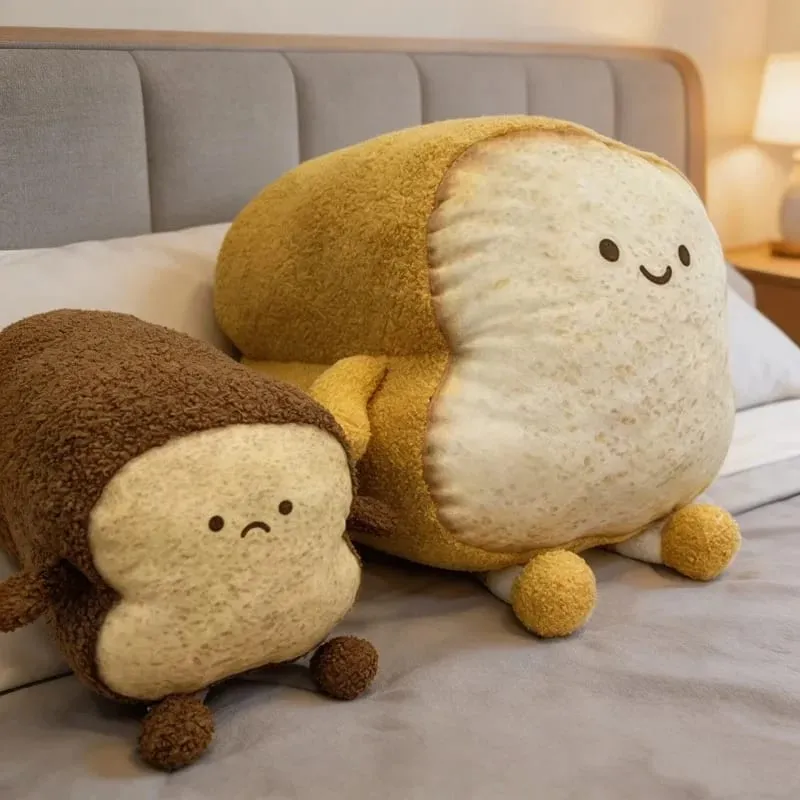 Soft Toast Shaped Stuffed Cushion Emotion Face Design Home Living Room Decoration Kids Daily Rest Practical Birthday Gift Pillow