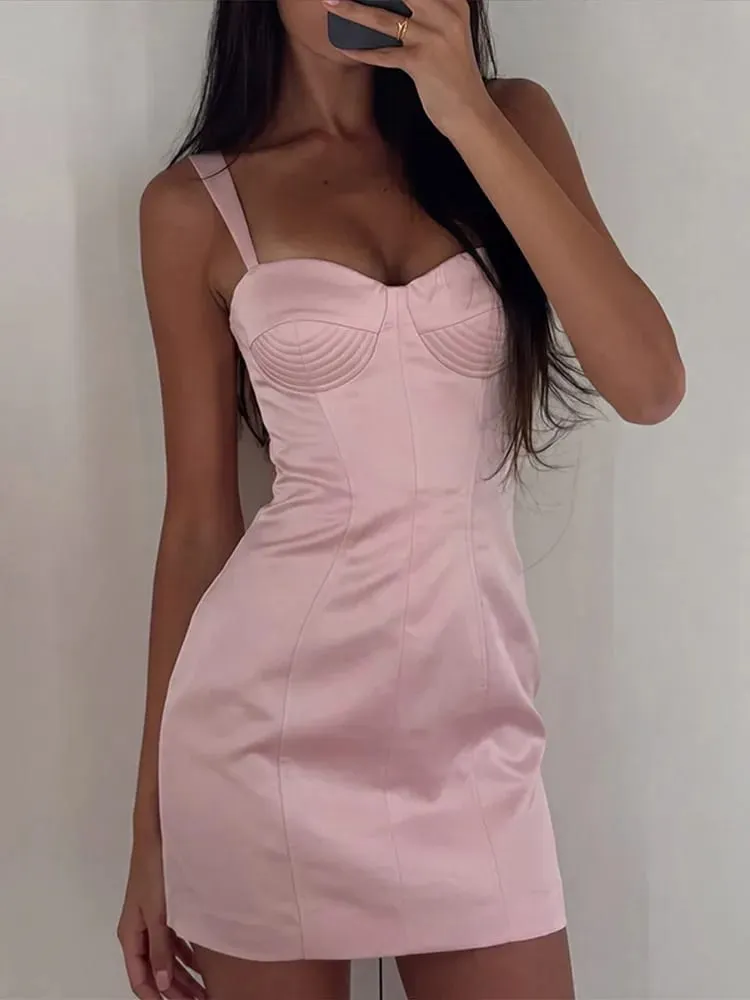 Cup Detail Corset Bustier Sweetheart Neck Spaghetti Strap Waist Cinching Bodycon Mini Dress for Women Party Night Occasion Wear