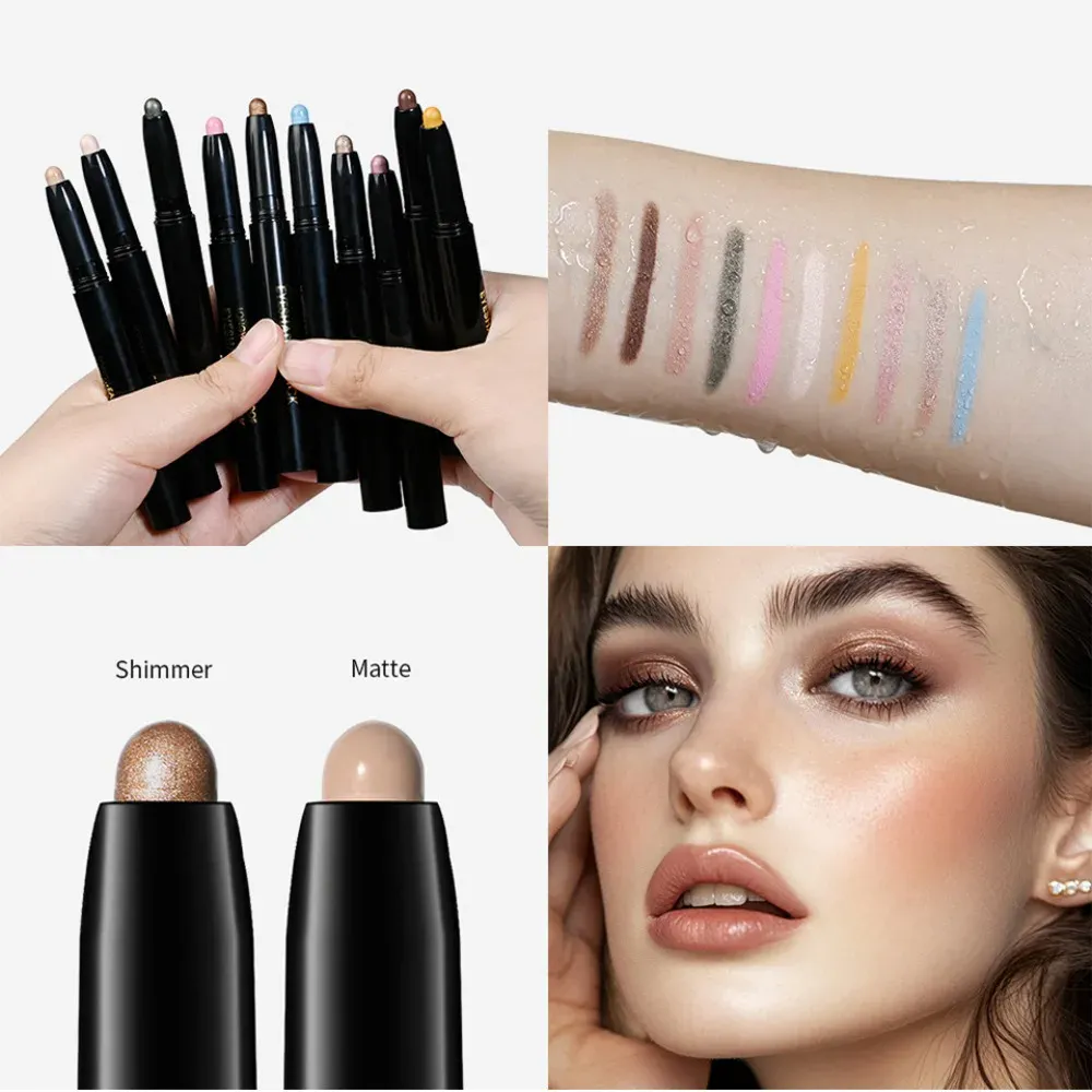 6 Colors Eyeshadow Pencil Stick Shimmer And Matte Waterproof Metallic Glitter Eye Shadow Highlighter Pencil Eyeshadow Cosmetics
