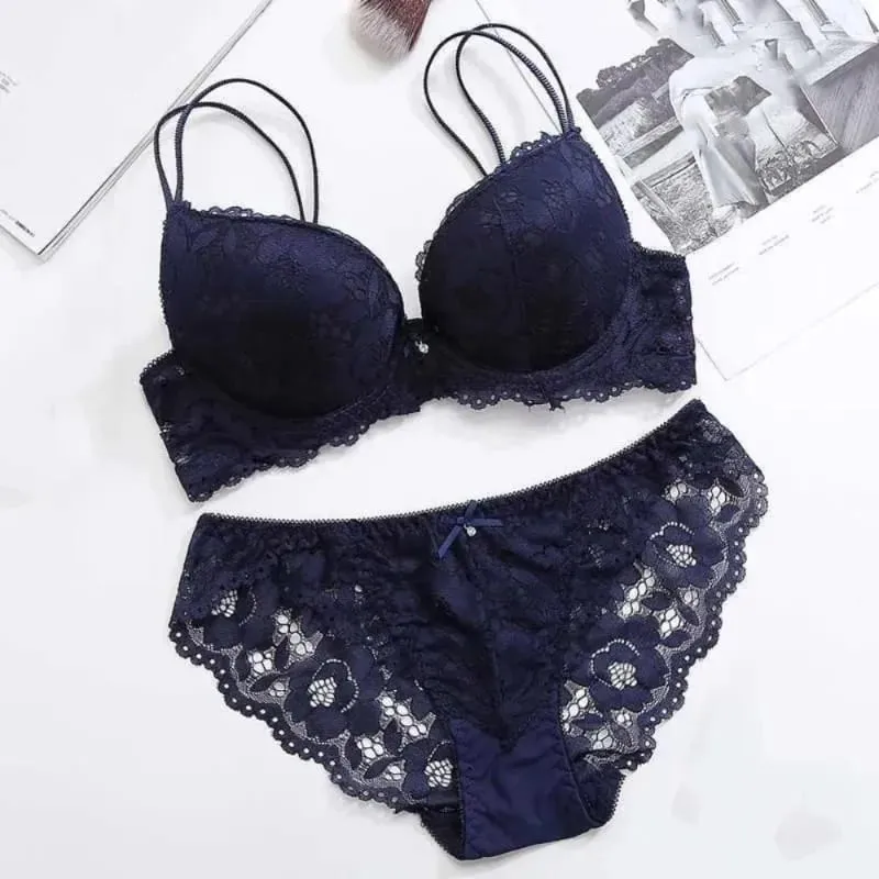 Sweet Mesh Lace Flower Bra Low Waist Bowknot Bra Panties Set Non Slip Lingerie Push Up Bra Women Women