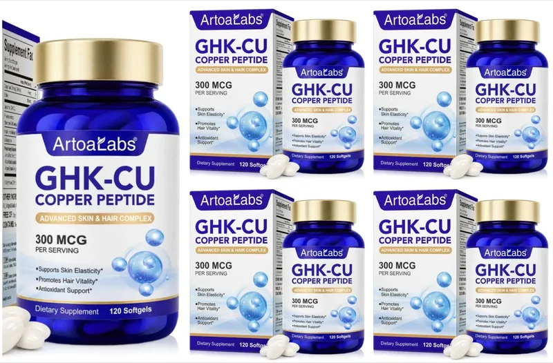 ArtoaLabs GHK-Cu Copper Peptide 300mcg Supplement Advanced Skin Hair Complex with Hyaluronic Acid Biotin Daily Wellness Adluts