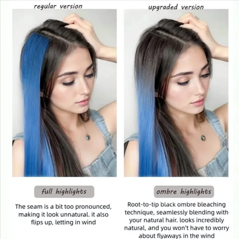 Hair Clips Hair Extensions Wig Synthetic Long Straight Gradient Color Clip-in Hair piece Hair Clips for Hair for Women Wear
