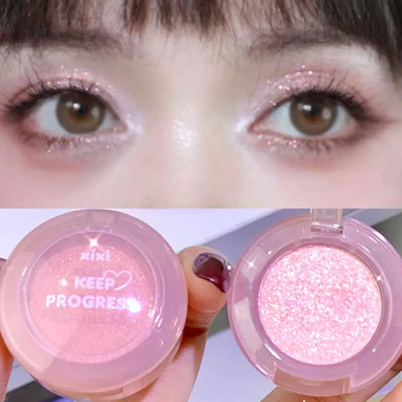 1 Pcs Monochrome High Gloss Waterproof Eye Shadow Peachy Pink Long Lasting Silky Easy To Color Diamond Shiny Eye Shadow Cosmetic