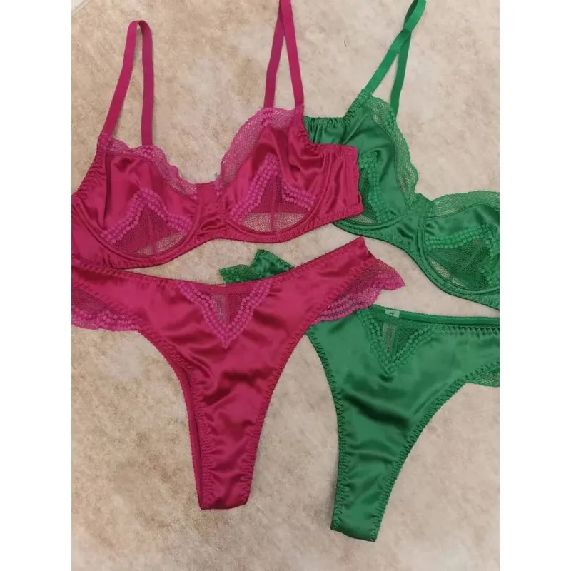 Women Brassiere Mesh Satin Lace Splicing Ultra Thin Minimizer Anti Sag Soft Support Lingerie For Girls 32‑38AB Suit
