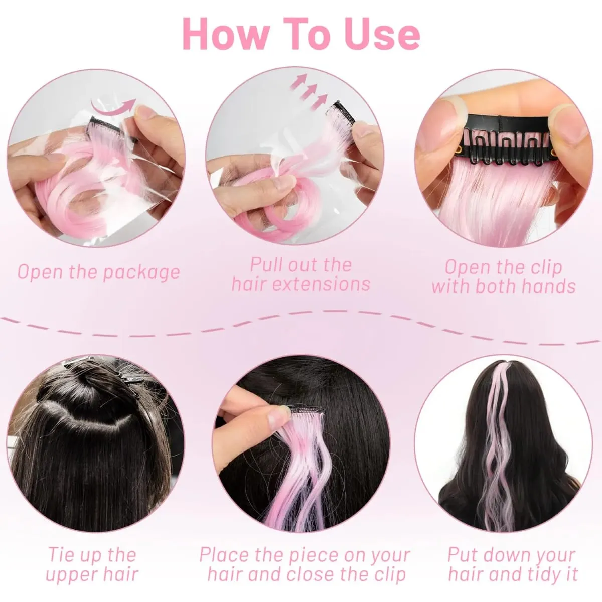 6 Pcs Black Hair Extensions 22 Inch Curly Wavy Colored Hair Colorful Clip in Extensions Highlight Party for Kids Girls Synthetic