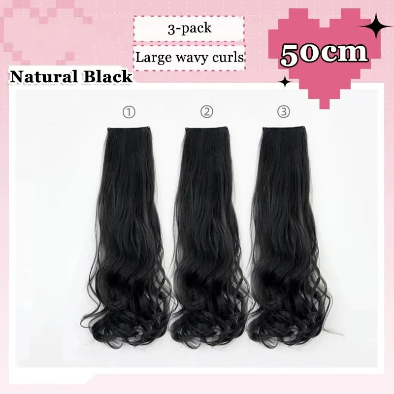 3Pcs/Set 6Clips Hair Extension Black Long Large Wavy Curls Natural Hair Hairpiece Heat Resistant Fiber For Women Hairstyle