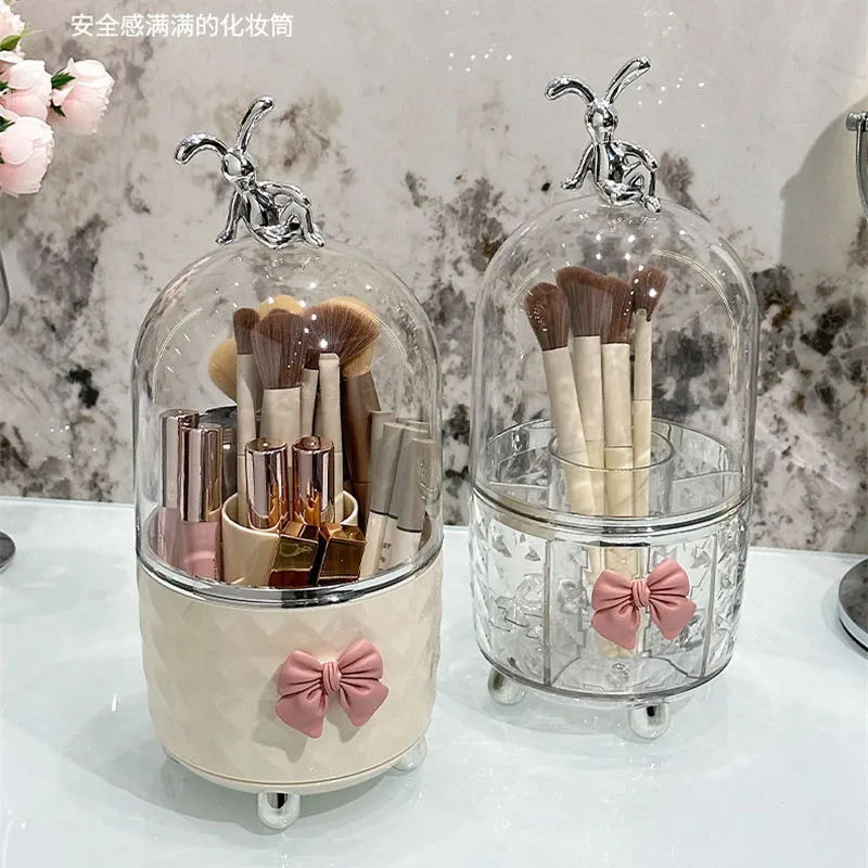 360° Rotating Makeup Brushes Organizer Clear Plastic Dustproof Cosmetic Tools Storage Box for Organizer Lipstick Makeup Brushes