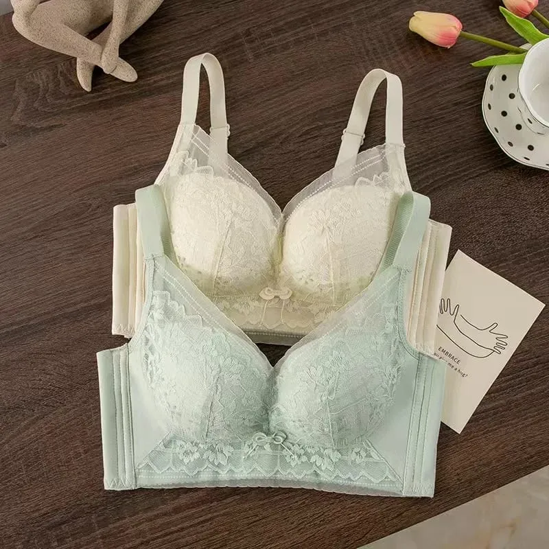 34-40 BC Thin Wire-Free Comfort Bras for Women Sexy Lace Push-Up Anti-sagging Bras Adjustable Straps Breathable Lingerie