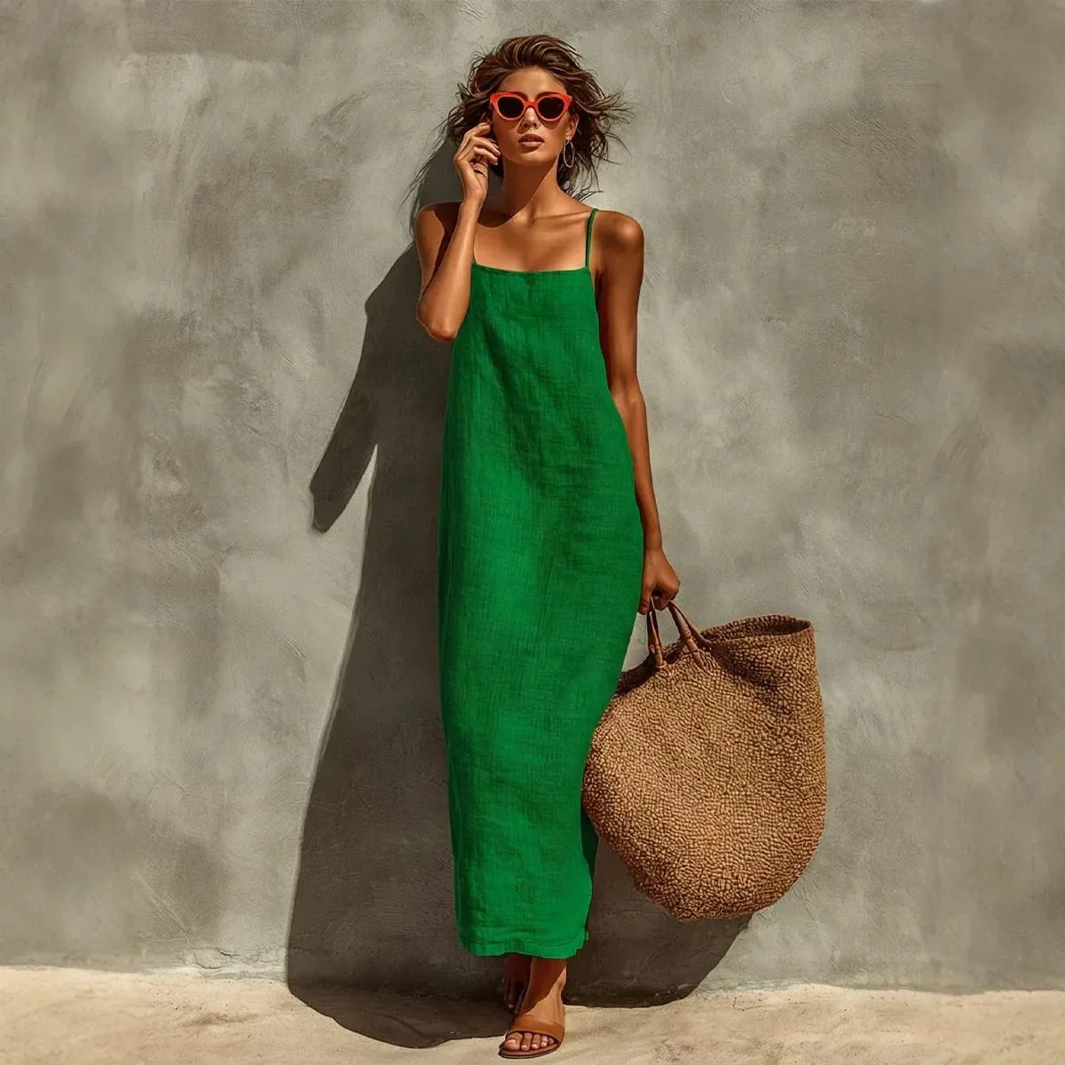 Summer Women Solid Color Casual Comfortable Slip Sundress Sand Beachwear Backless Sleeveless Loose Maxi Long Vacation Dresses — image 3