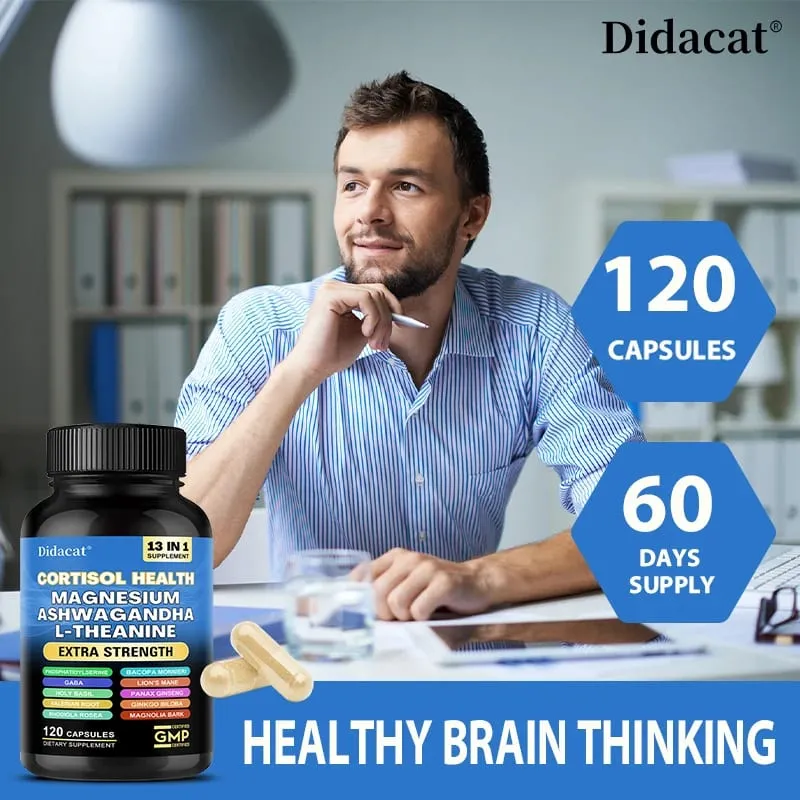 Cortisol Support Capsules with Ashwagandha & Magnesium Support Stress Relief Calm Mood Adrenal Health & Restful Sleep