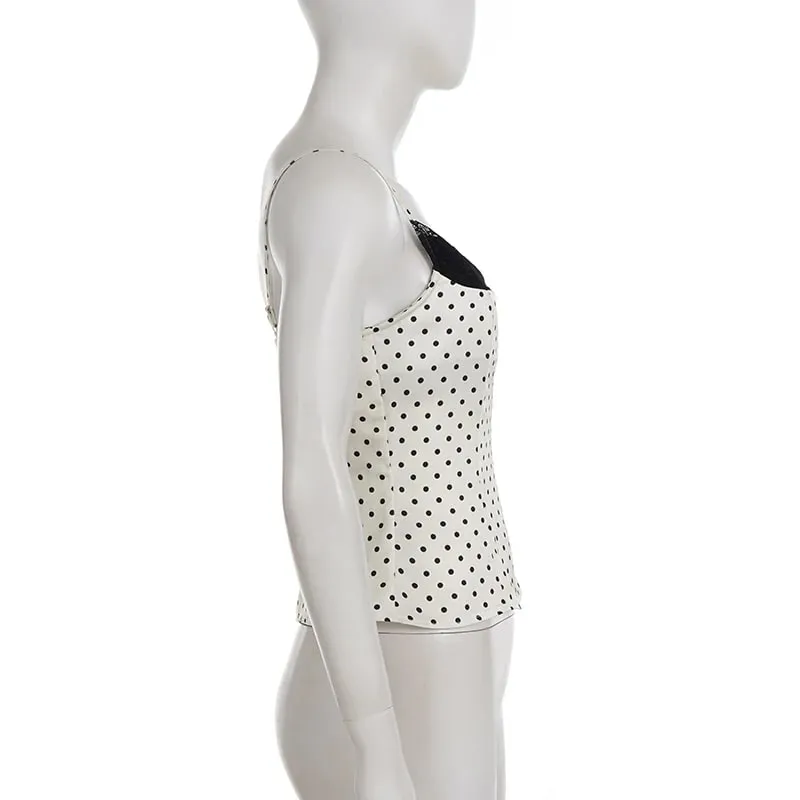 Chic Lace Patchwork Polka Dot Camis Tops Elegant Sleeveless Tank Tops Summer Casual Daily Wear Streetwear Camisole 2026