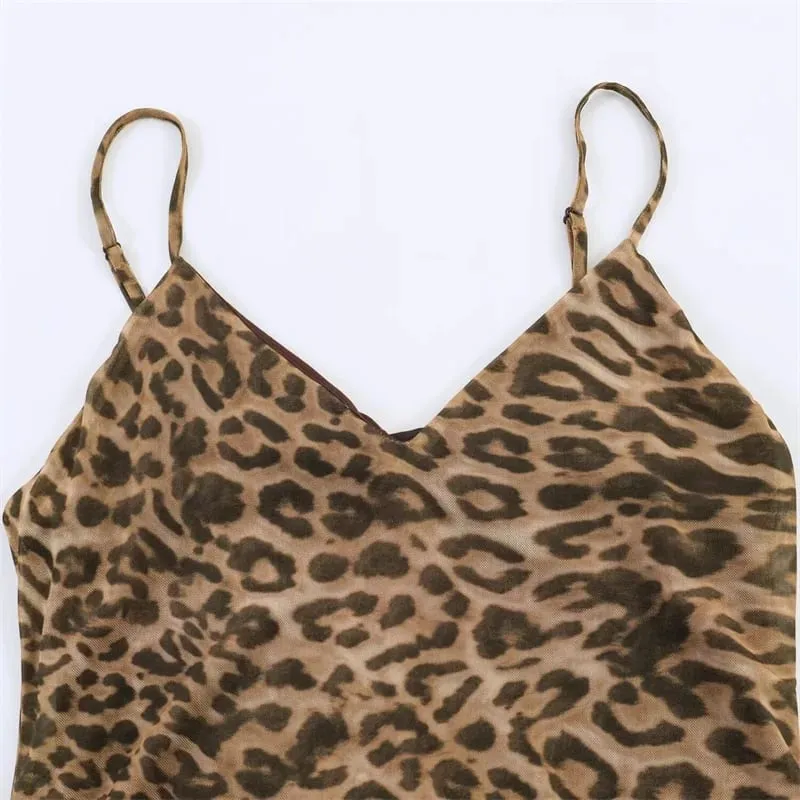 2026 Summer New Women's Dress Leopard Print Spaghetti Strap A-Line Midi Dress Sexy Fashion Wild Individual Style