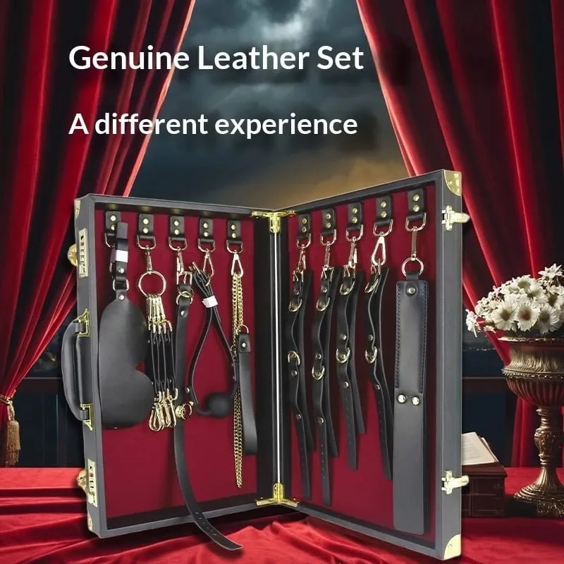 Genuine leather 8-piece prop set bondage blindfold choker genuine leather couple adult sex toys SM alternative toys.Dom Sub