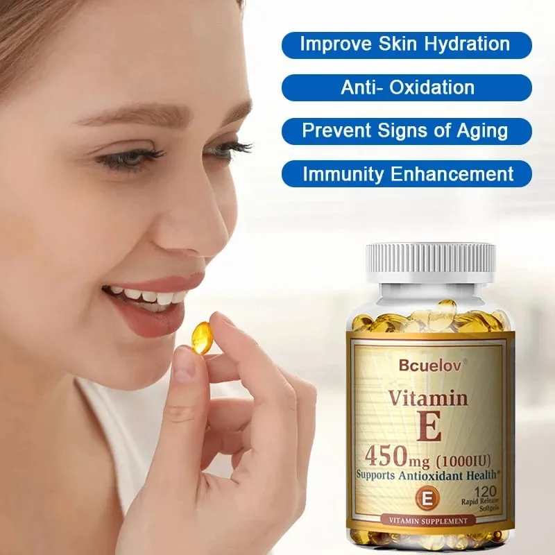 Vitamin E Supplement Capsules- 1000 IU - Promote Skin Immunity and Heart Health Help Blood Circulation Gluten-free