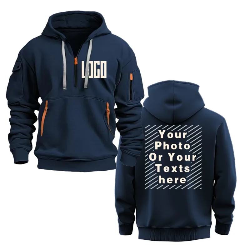 Customized DIY Printed Hoodies for Men and Women, Loose Casual Sportswear with Zipper, Long Sleeved Hoodies with Multiple Pocket