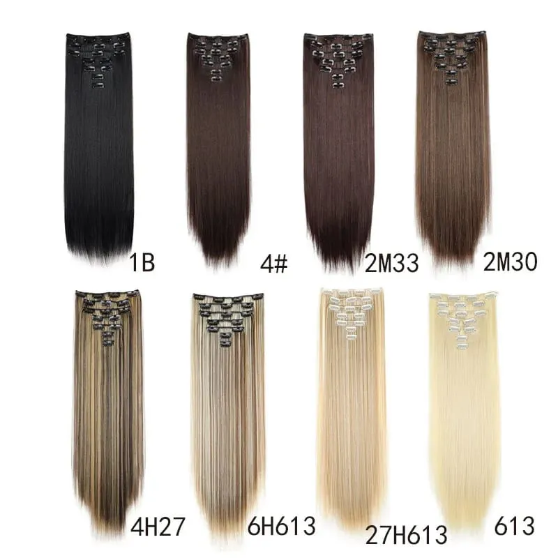Synthetic 24inch Clips in Hair Extensions Long Straight Hairstyle Blonde Black Hairpieces Heat Resistant False Hair Daily Use