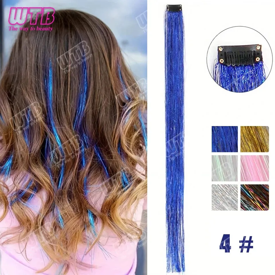 Multi-Color Glitter Synthetic Hair Extension Wig BB Clip Style Suitable for Women and Girls to Wear During Holidays and Events