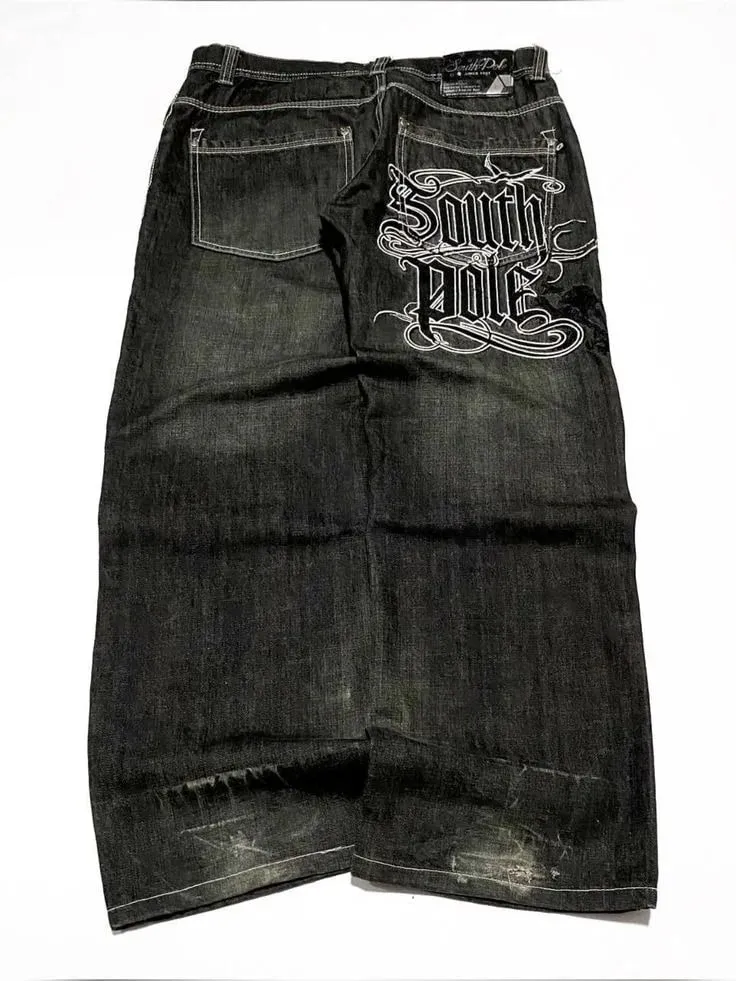 Y2K Vintage Baggy Jeans Men Orange Graffiti Print Wide Leg Skate Pants Retro 90s Hip Hop Streetwear Dark Denim Trousers