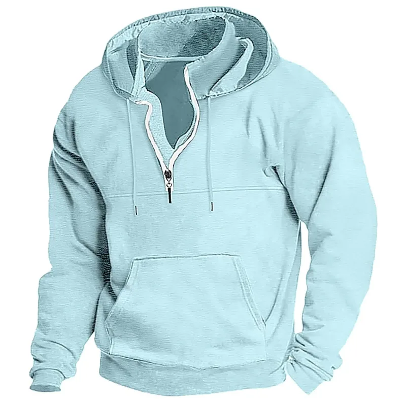 2026 Fashion Autumn/Winter New Hoodie Men's Casual Loose Stand Collar Solid Color Sports Hoodie Men's Half Zipper Street Wear