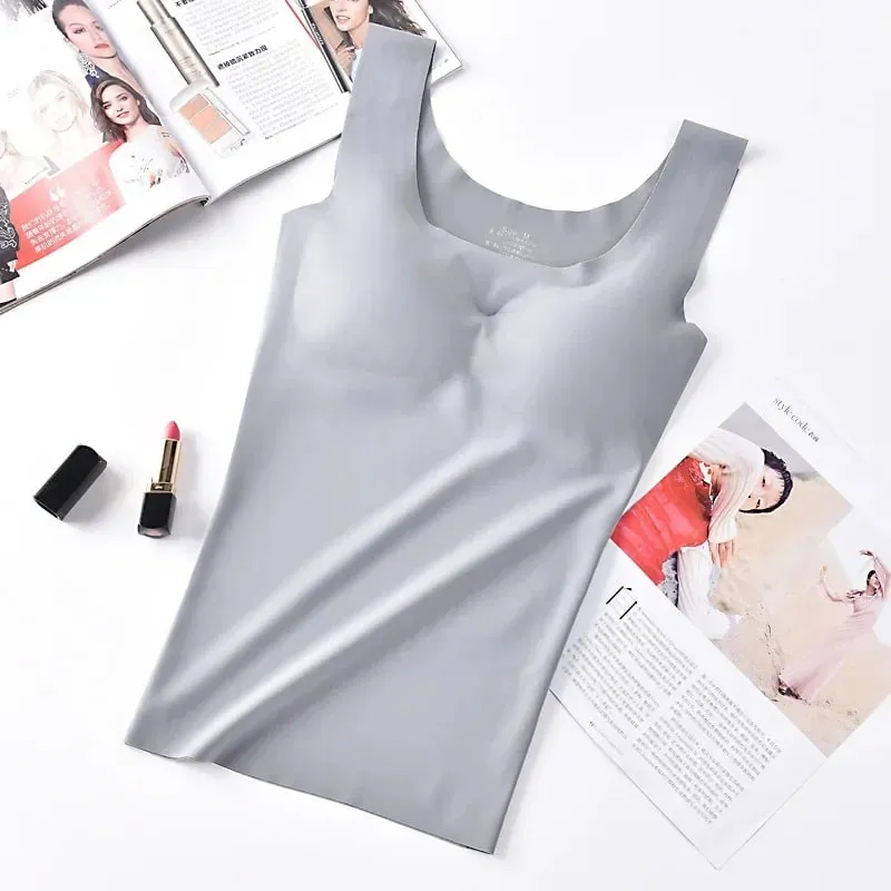 Ice Silk Wireless Padded Tank Top Push up Seamless Vest Crop Camisole Feminino Sleep Cami Soutien Gorge Lingerie Tee
