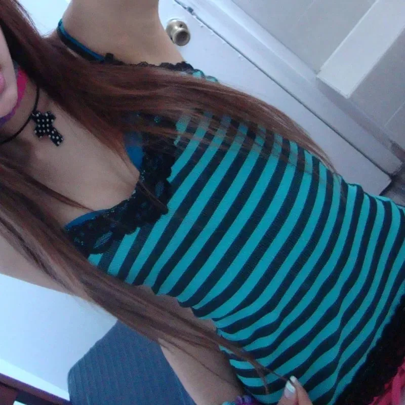 Women Y2K Aesthetic Camisole Lace Trim V Neck Cami Top Camo Ribbed Knit Tank Top Cute Bows Grunge E Girl Mall Goth Tops