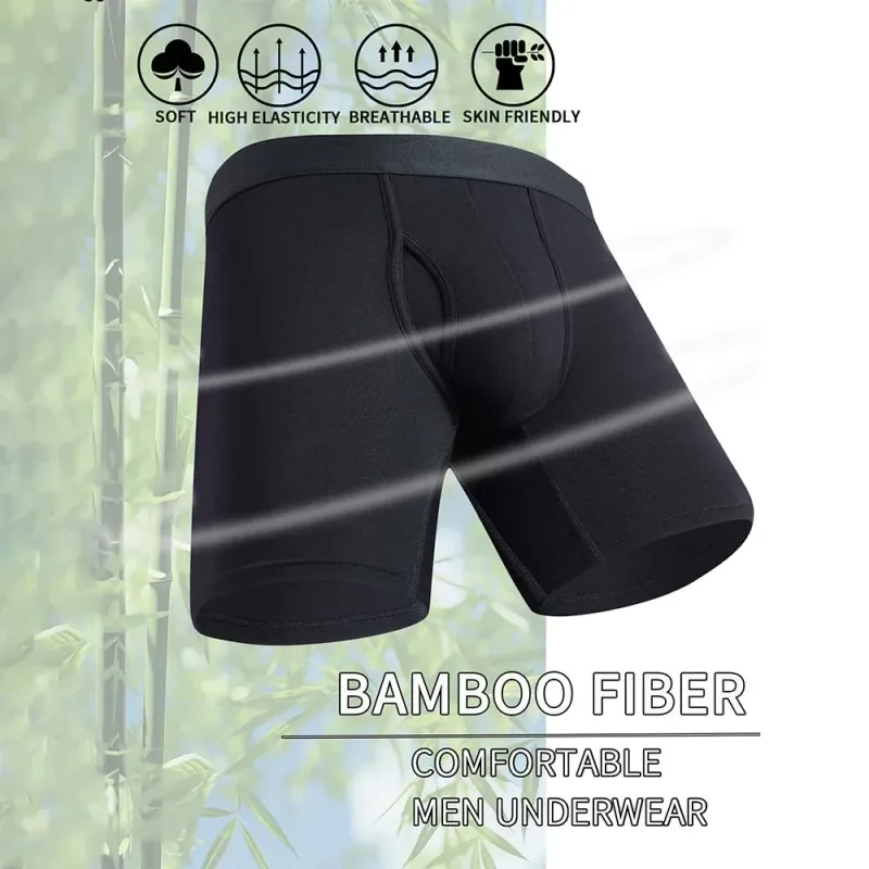 8Pcs Boxers Man Black Long Boxer Short Breathable Men's Underpants 3D Cutting U Pouch Design Man Clothes Plus Size Man Underwear — image 2