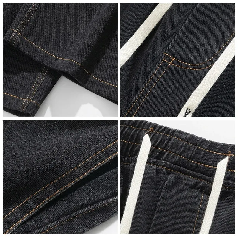 Spring And Summer Korean Retro Men'S Jeans Loose Wide Leg Pants Casual Straight Leg Pants Drawstring Workwear Pants
