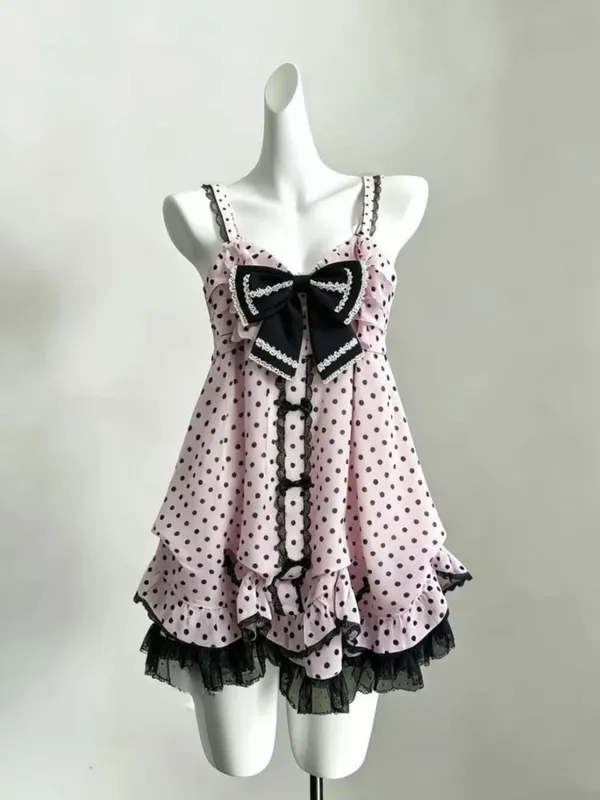 Japanese Style Sweet Lace Bow Kawaii Lolita Dress Women Vintage Ruffles Cake Dresses Harajuku Y2k Slim Bandage Dress 2026 Summer