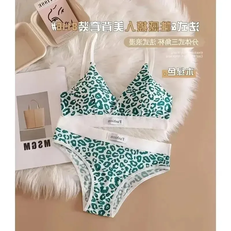 1/3Pcs Seamless Bra Set Low Waist Panties Leopard Bralette Sexy Lingerie Set Vneck Sport Brassiere Female Cotton Underwear