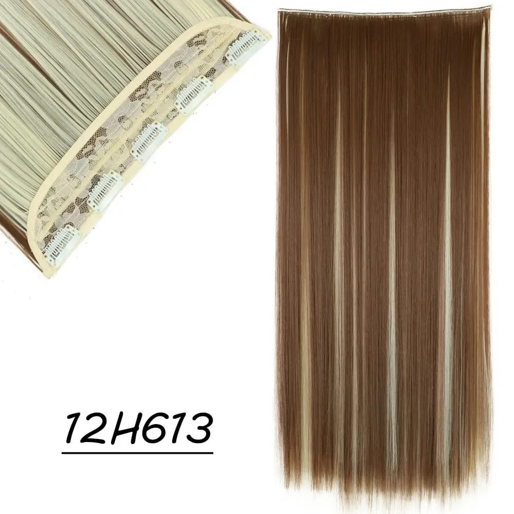 Synthetic 5 Clip In Hair Extensions Long Straight Hairstyle Hairpiece Black Brown Blonde 24Inch Natural Fake Hair For Women