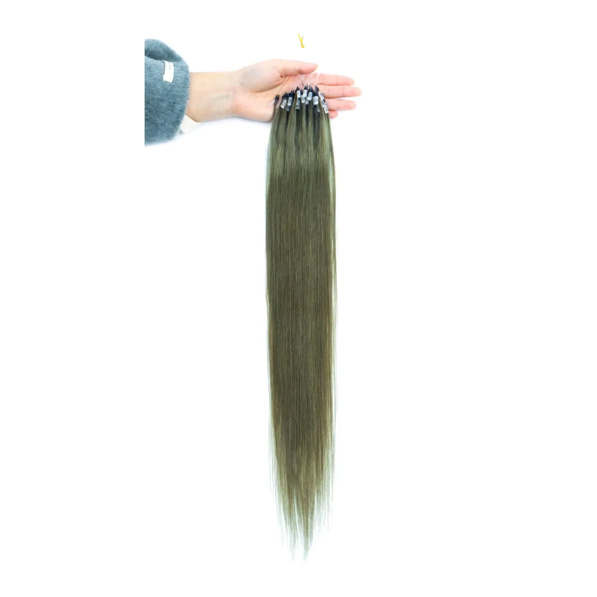 Colored Micro Link Hair Extensions Human Hair No Glue Virgin Human Hair for Women Girls 50 Strands Colorful 30G Gray