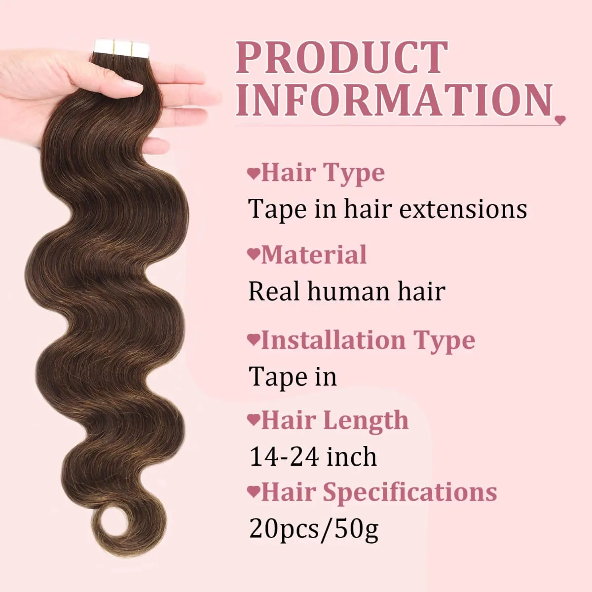 20pcs/pack Tape in Human Hair Extensions Body Wave Tape in Extensions Real Human Hair Seamless Tape in Real Human Hair Extension