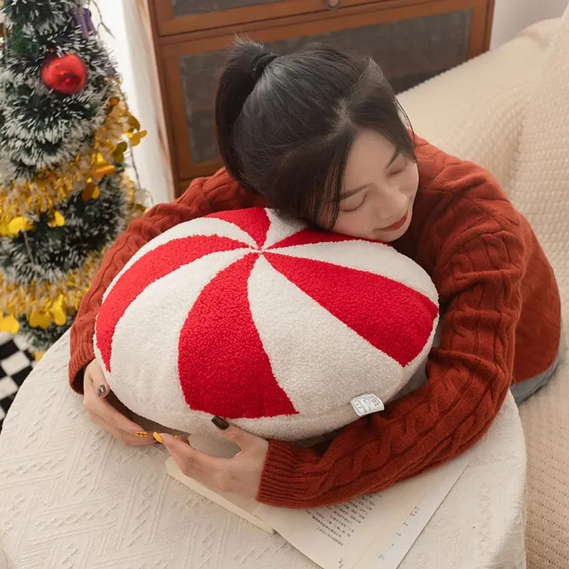 Christmas Day Plush Decor Pillow Stuffed Wreath Snowflake White Red Round Candy Soft Seat Cushion Party Prop Decor Gift