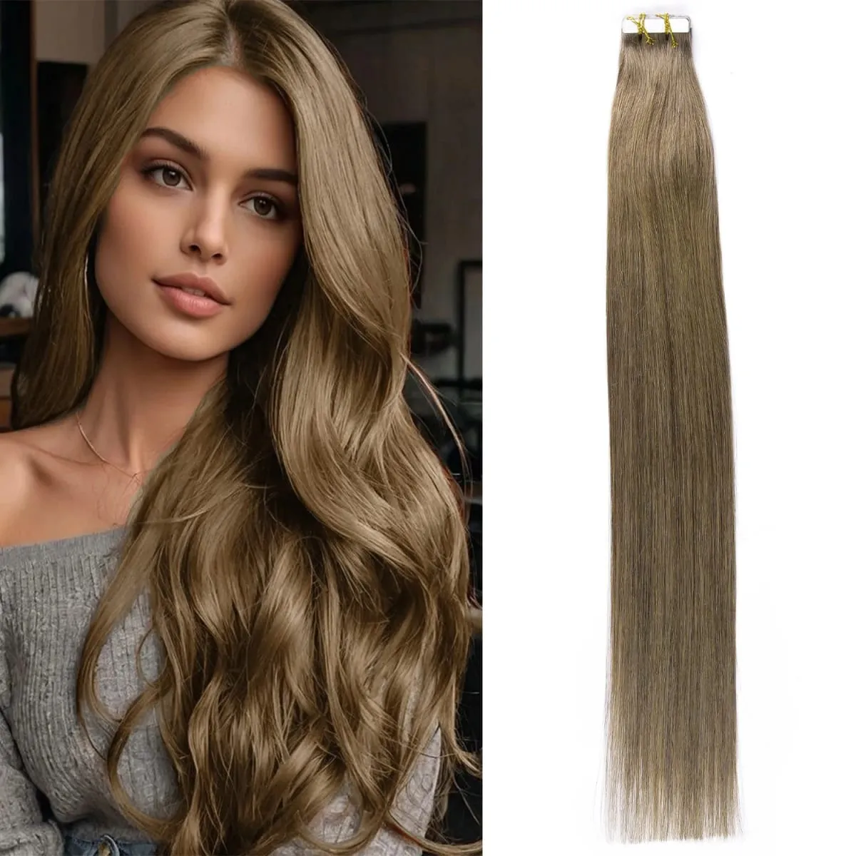 20 Pcs Real Human Hair Tape ins Extensions Straight Double Side Tape in Hair Extensions Highlight Tape in Remy Hair Extensions